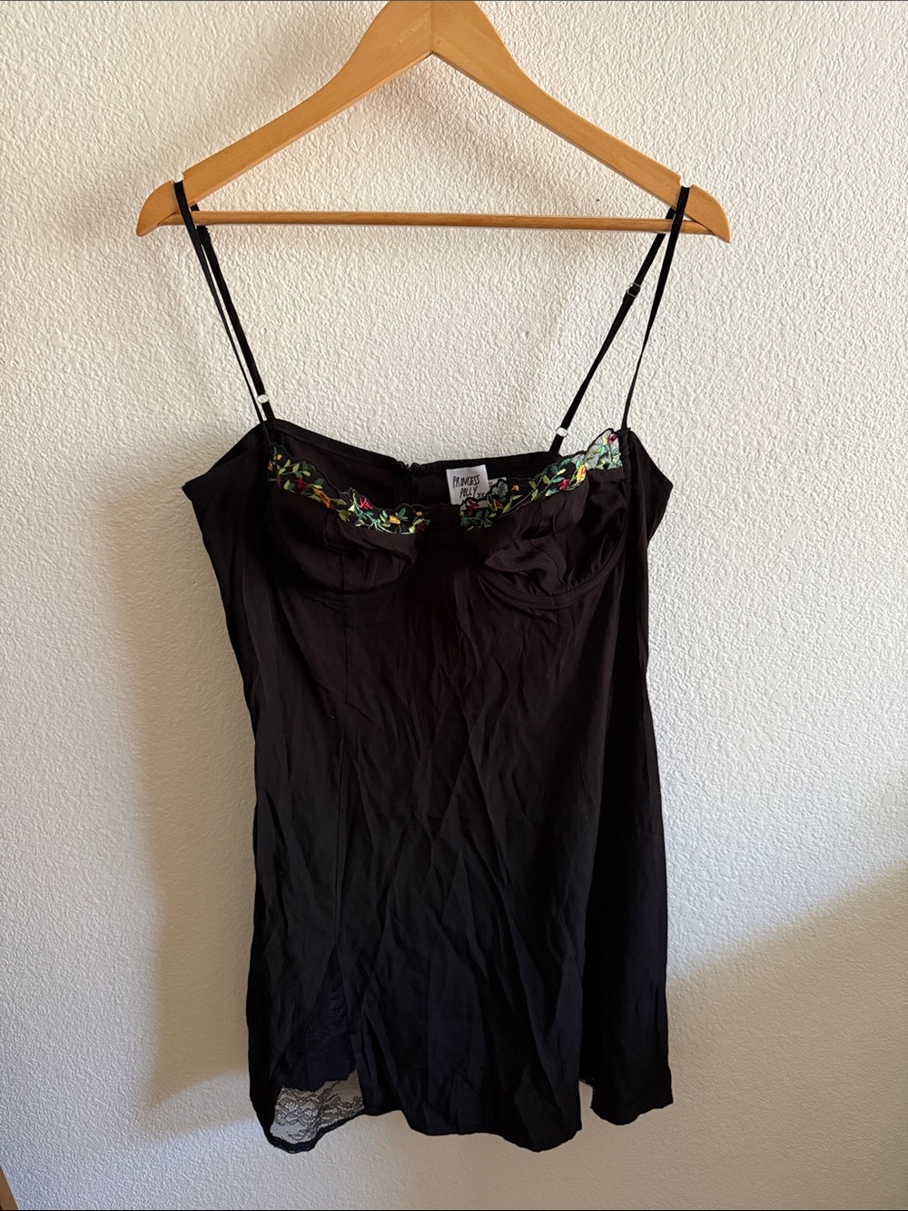 Princess Polly Black Slip Dress with Floral Embroidered Trim